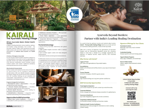 Kairali Ayurvedic Healing Village featured in IATO Magazine 2025 for excellence in Ayurveda retreat and global medical wellness tourism.