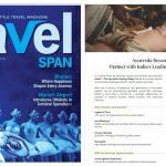 Cover of Travel Span Magazine September 2025 and Kairali Ayurvedic Healing Village feature titled “Ayurveda Beyond Borders” promoting global healing partnerships.