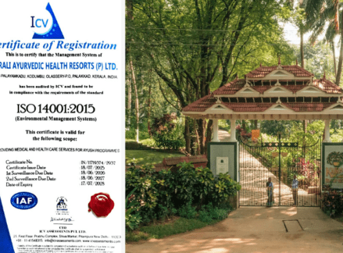 ISO 14001:2015 Environmental Management Systems certificate for Kairali – The Ayurvedic Healing Village, Palakkad, issued by ICV Assessments
