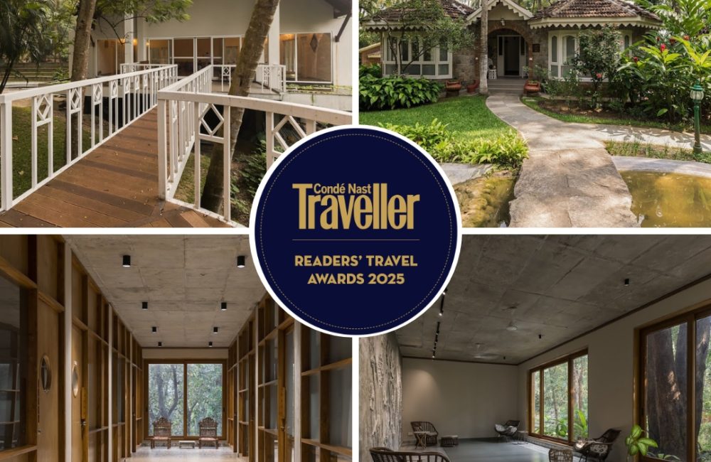 Kairali – The Ayurvedic Healing Village, Palakkad, honored at the Condé Nast Traveller India Readers’ Travel Awards 2025, showcasing serene villas, natural pathways, and tranquil wellness spaces.