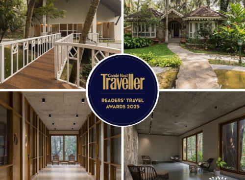 Kairali – The Ayurvedic Healing Village, Palakkad, honored at the Condé Nast Traveller India Readers’ Travel Awards 2025, showcasing serene villas, natural pathways, and tranquil wellness spaces.