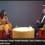Two people in a studio discussing “Is Ayurveda Relevant Today?”—a seated interview about health benefits, facts and myths by Kairali Ayurvedic Group.
