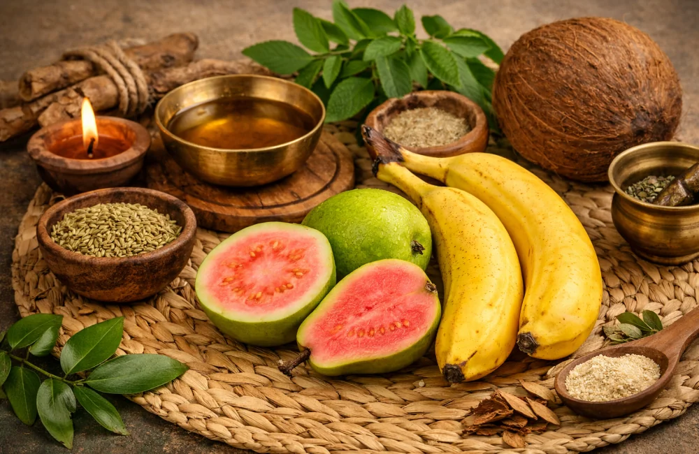 Ayurveda explanation of eating guava and banana together and its digestive impact