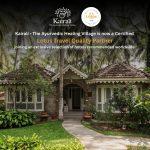 Front view of a heritage villa at Kairali – The Ayurvedic Healing Village in Kerala, surrounded by coconut palms and gardens, with text announcing its certification as a Lotus Travel Quality Partner 2026.