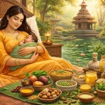 Ayurvedic postpartum care with oil massage, diet, and recovery practices