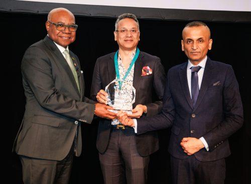 Representatives of Kairali - The Ayurvedic Healing Village receiving the PATWA Award for Best Retreat Wellness (India) at ITB Berlin 2026, presented by H.E. Edmund Bartlett, Minister of Tourism, Jamaica.