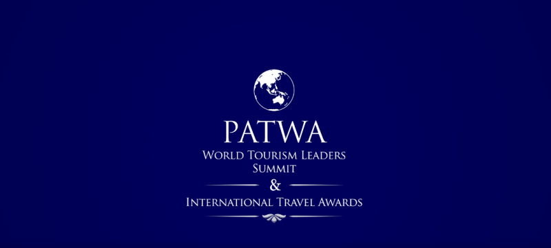 PATWA World Tourism Leaders Summit & International Travel Awards logo displayed in white on a deep blue background, featuring a globe emblem above the PATWA name.