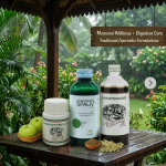 Kairali Spaliv, Kumaryasavam and Chandraprabha Gulika featured for Ayurveda for monsoon digestion during the rainy season.
