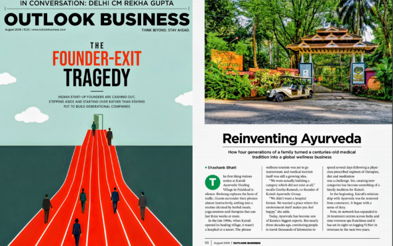 Kairali Outlook Business feature titled Reinventing Ayurveda in the August 2026 issue