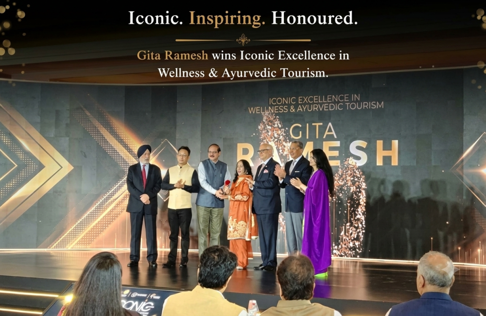 Gita Ramesh Wellness Award ceremony recognising her Iconic Excellence in Wellness & Ayurvedic Tourism