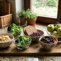Ayurveda for constipation: fibre-rich foods including apples, bananas, oats, beans, broccoli and dried fruits.
