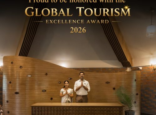 Kairali – The Ayurvedic Healing Village recognised at the Global Tourism Excellence Awards 2026, featuring the resort's reception area in Kerala.