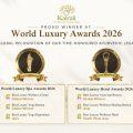 Kairali World Luxury Awards 2026 announcement featuring six honours at the World Luxury Hotel and Spa Awards, including three Global Winner titles.